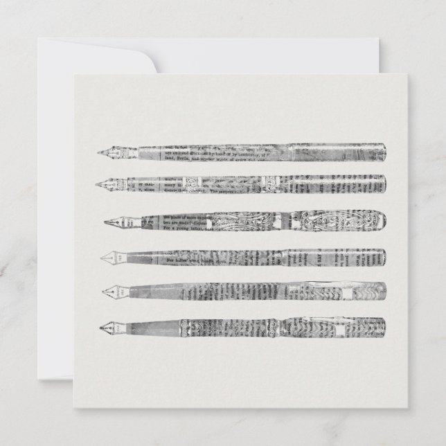Vintage Pens Newspaper Art Illustration Card (Front)