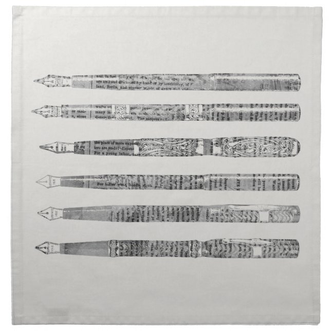 Vintage Pens Newspaper Art Illustration Cloth Napkin (Front)