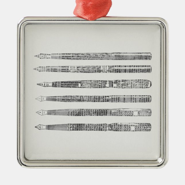 Vintage Pens Newspaper Art Illustration Metal Ornament (Front)