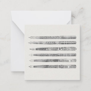 Vintage Pens Newspaper Art Illustration Note Card