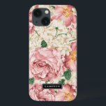 Vintage Peonies and Hydrangeas Pattern iPhone 13 Case<br><div class="desc">Elegant iPad mini case featuring vintage illustrations of blush pink roses and peonies with ivory hydrangeas. This design is available in variety products. Click below for other designs.</div>