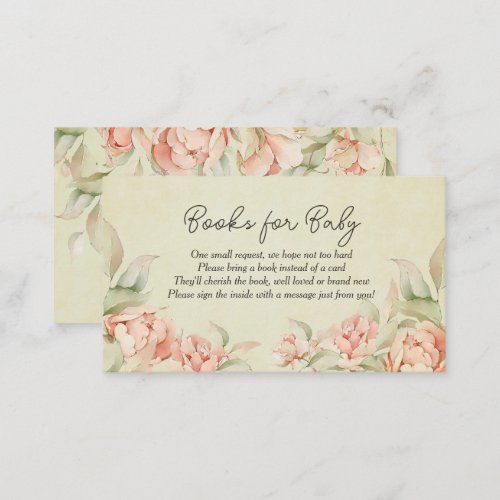 Vintage peonies Baby in Bloom green Baby Shower Enclosure Card