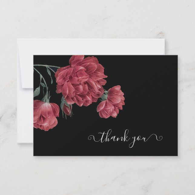 Vintage Peonies Black Bridal Shower  Thank You Card (Front)