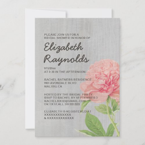Vintage Peonies Bridal Shower Invitations