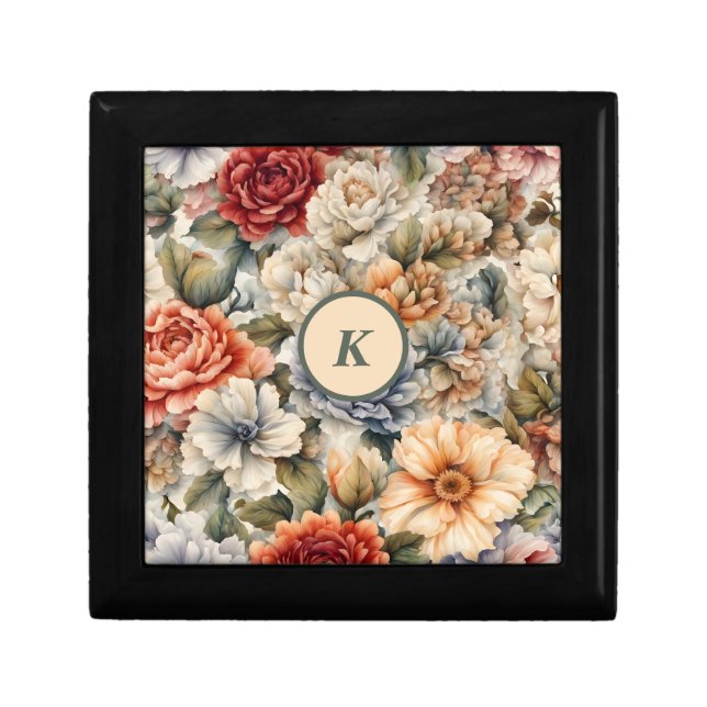 Vintage Peonies Floral Monogram Gift Box (Front)