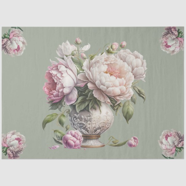 Vintage Peonies in Elegant Vase  Tissue Paper (Front)