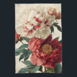Vintage Peonies  Kitchen Towel<br><div class="desc">The vintage postcard features a captivating scene of lush peonies in full bloom, their vibrant hues capturing the essence of a bygone era. The delicate petals showcase a spectrum of pinks and whites, creating a harmonious blend that radiates timeless beauty. The background hints at a rustic garden setting, with hints...</div>