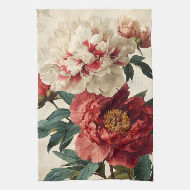 Vintage Peonies  Kitchen Towel (Vertical)