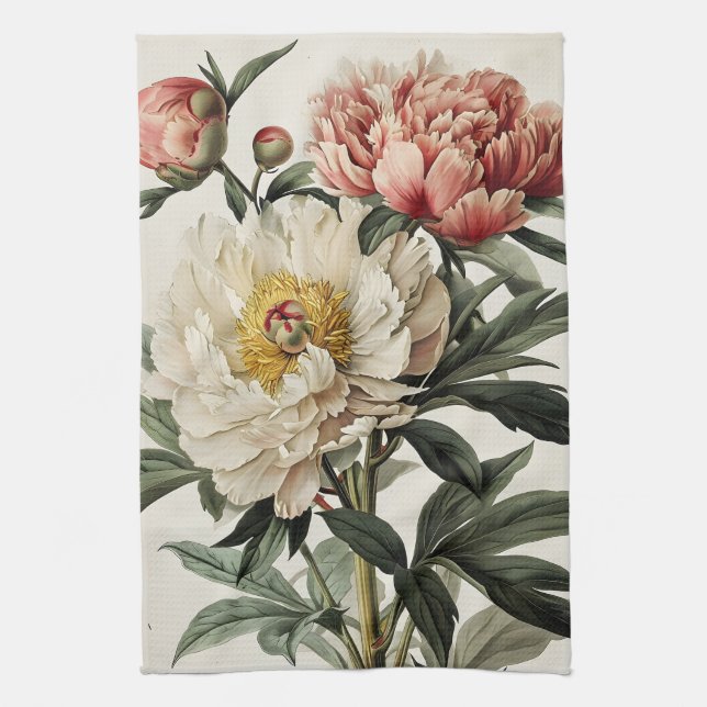Vintage Peonies  Kitchen Towel (Vertical)
