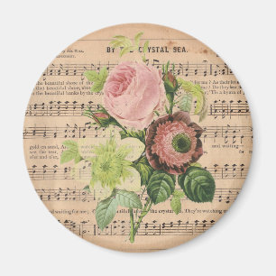 Vintage Peonies on Sheet Music Magnet