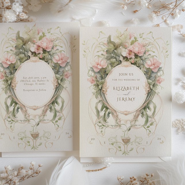 Vintage Peonies Pastel Floral Rococo Wedding Invitation (Creator Uploaded)