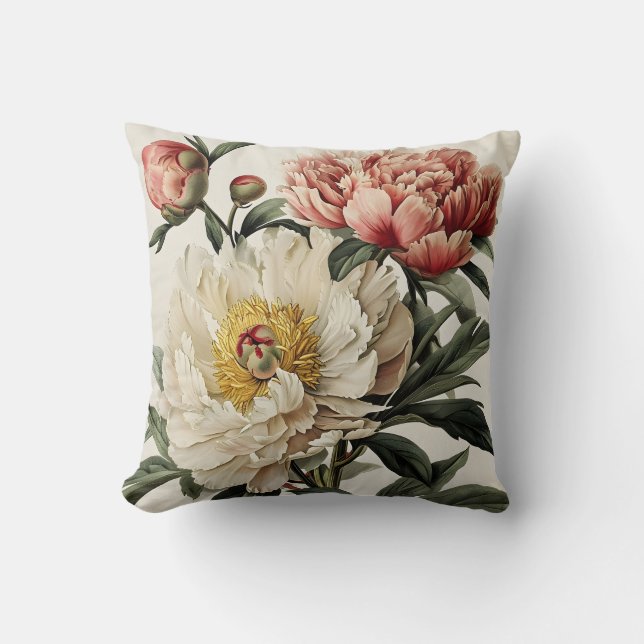 Vintage Peonies  Throw Pillow (Front)