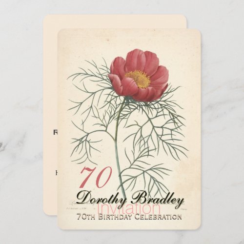 Vintage Peony 70th Birthday Celebration Invitation