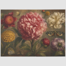 Vintage Peony and Butterfly Botanical Oil Painting