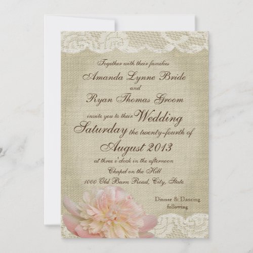 Vintage Peony and Lace Wedding Card