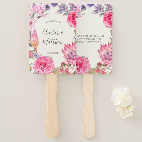 Vintage Peony and Protea Floral Wedding Hand Fan