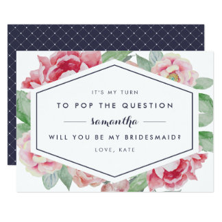 Vintage Peony Be My Bridesmaid Card