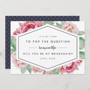 Vintage Peony Be My Bridesmaid Card