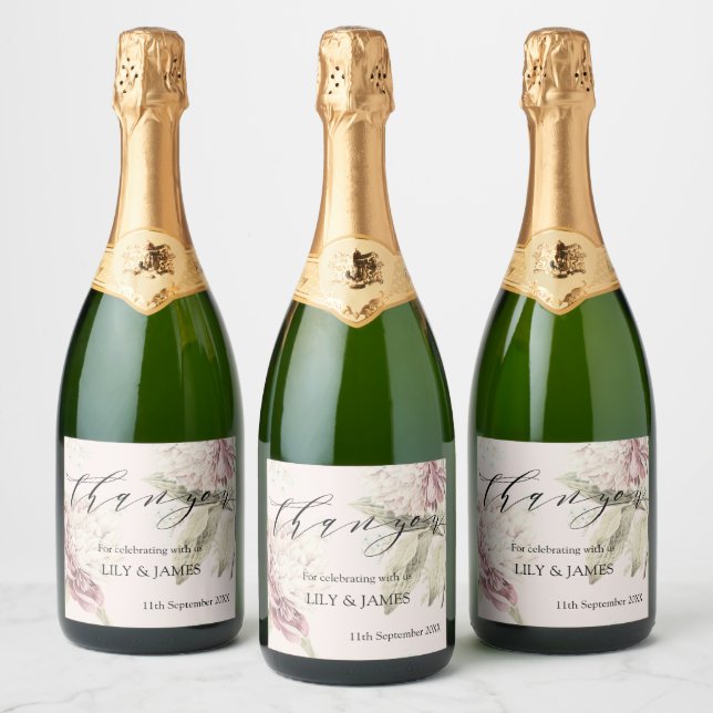 Vintage Peony Botanical  Fine Art Sparkling Wine Label (Bottles)