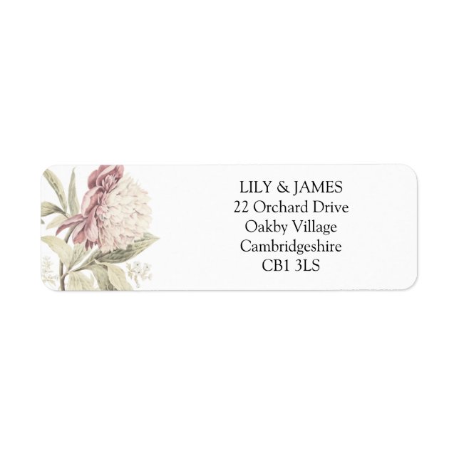 Vintage Peony Botanical Fine Art Wedding  Label (Front)
