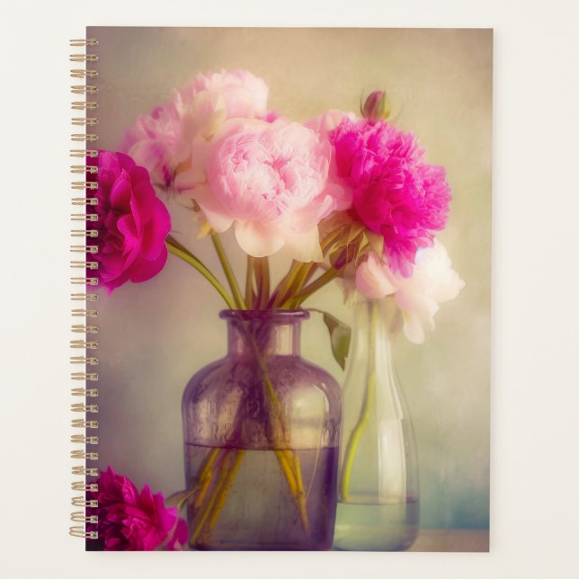 Vintage Peony Bouquet in Glass Vases Planner (Front)