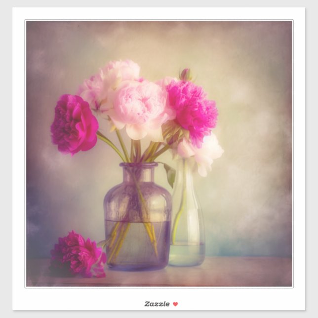 Vintage Peony Bouquet in Glass Vases Sticker (Sheet)