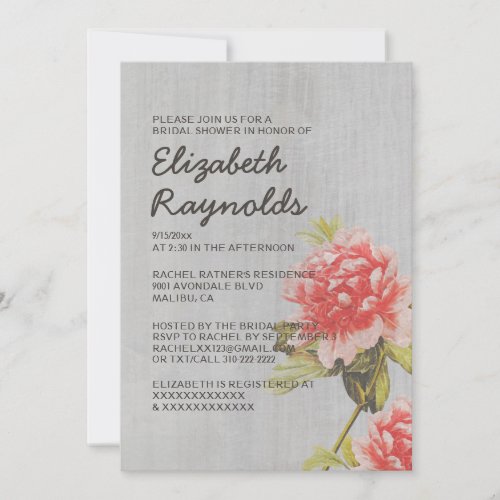 Vintage Peony Bridal Shower Invitations