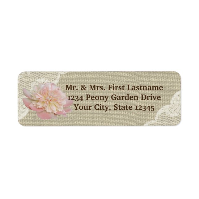 Vintage Peony Burlap and Lace Label (Front)