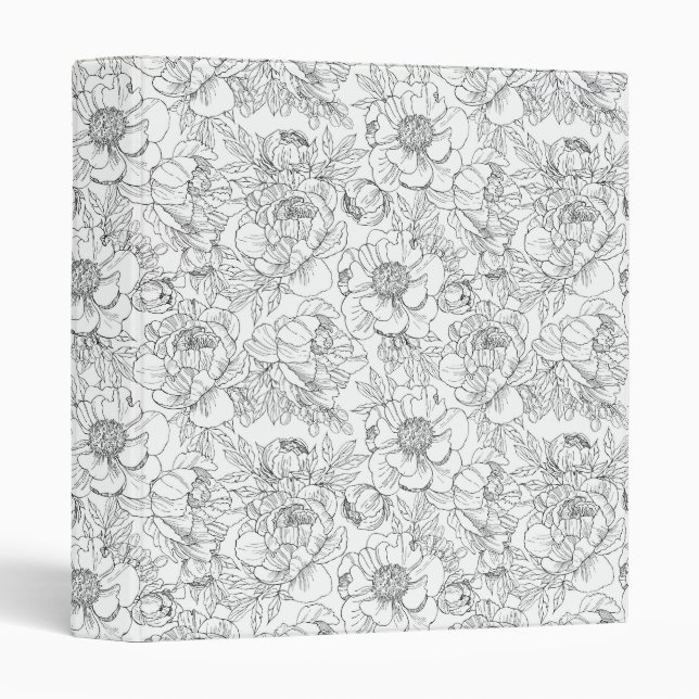 Vintage Peony Floral Pattern 3 Ring Binder (Front/Spine)