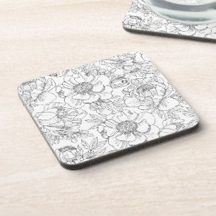 Vintage Peony Floral Pattern Beverage Coaster