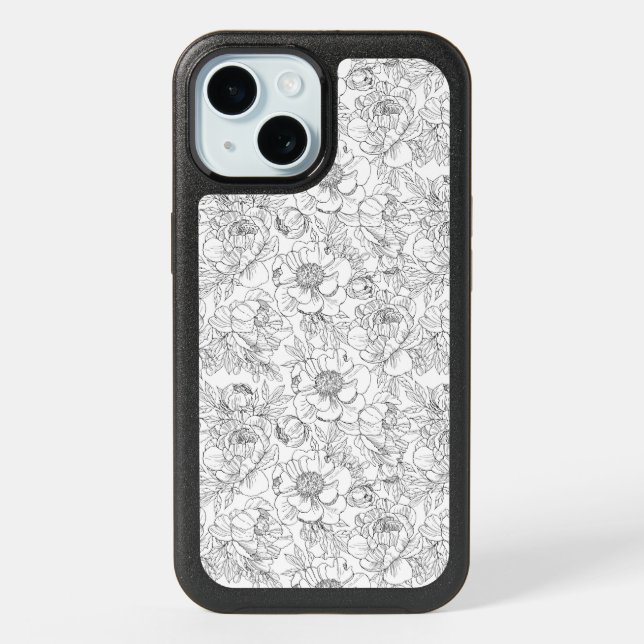Vintage Peony Floral Pattern iPhone 15 Case (Back)