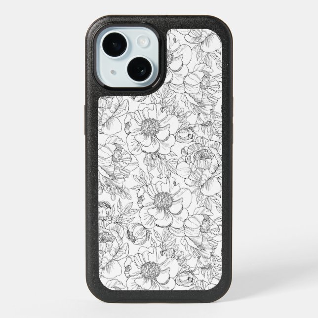 Vintage Peony Floral Pattern iPhone 15 Case (Back)