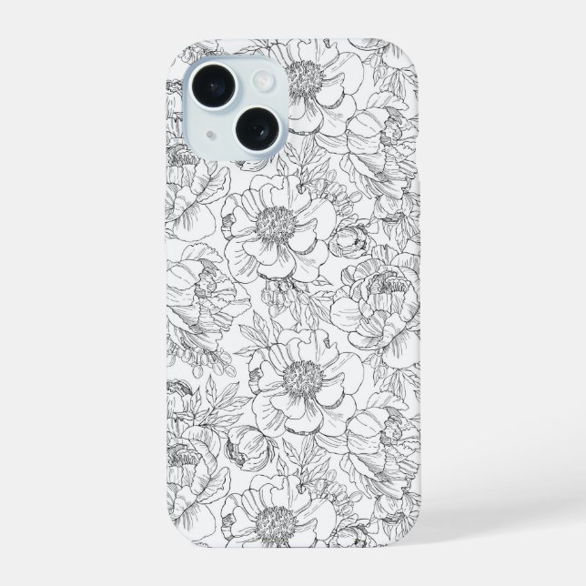 Vintage Peony Floral Pattern iPhone 15 Case (Back)