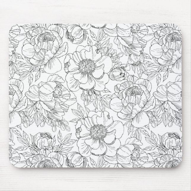 Vintage Peony Floral Pattern Mouse Pad (Front)