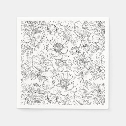 Vintage Peony Floral Pattern Napkins