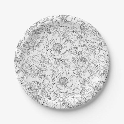 Vintage Peony Floral Pattern Paper Plates