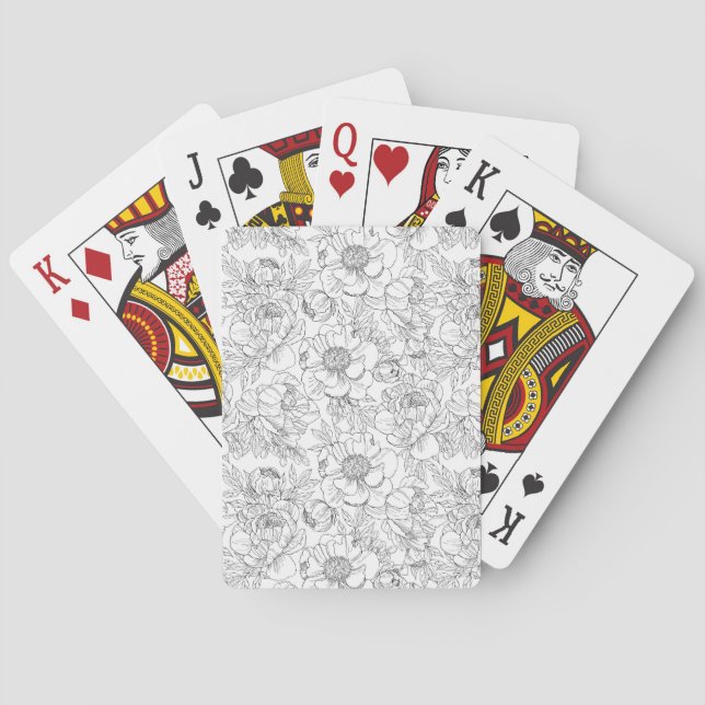 Vintage Peony Floral Pattern Poker Cards (Back)