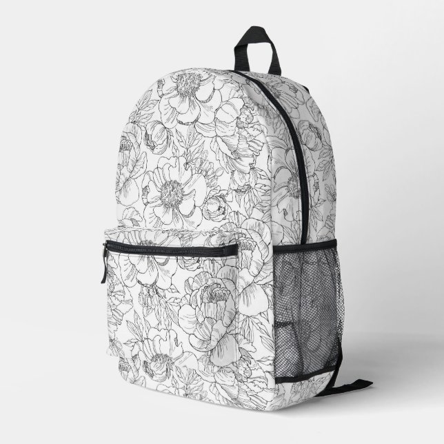 Vintage Peony Floral Pattern Printed Backpack (Back Corner Right)