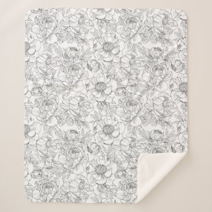 Vintage Peony Floral Pattern Sherpa Blanket