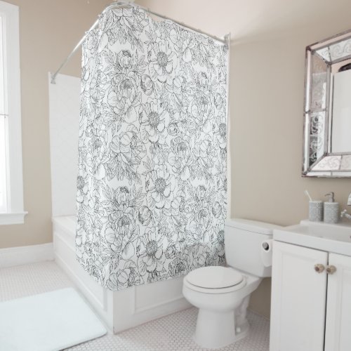 Vintage Peony Floral Pattern Shower Curtain