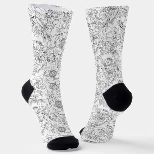 Vintage Peony Floral Pattern Socks