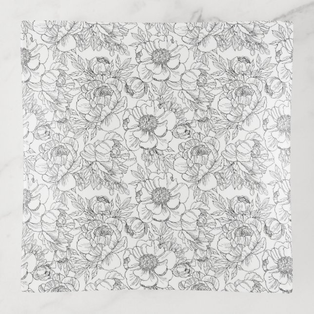 Vintage Peony Floral Pattern Trinket Tray (Front)