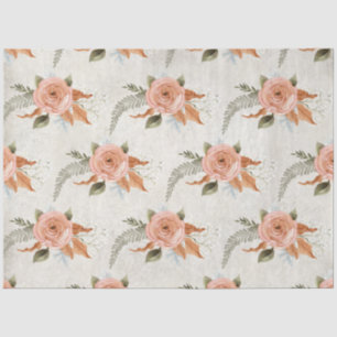 Vintage Peony Floral Peach Foliage Decoupage Tissue Paper