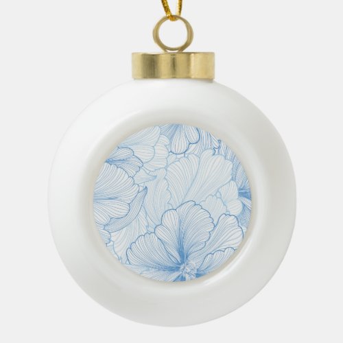 Vintage Peony Floral Seamless Pattern Ceramic Ball Christmas Ornament