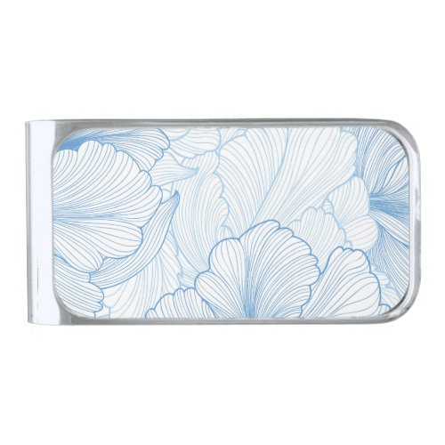 Vintage Peony Floral Seamless Pattern Silver Finish Money Clip