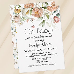 Vintage Peony Florals Blush Pink Oh Baby Shower Invitation
