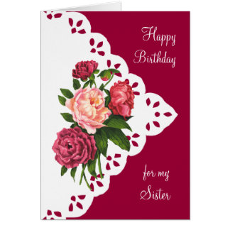 Vintage Peony Flower for Sister Birthday Card