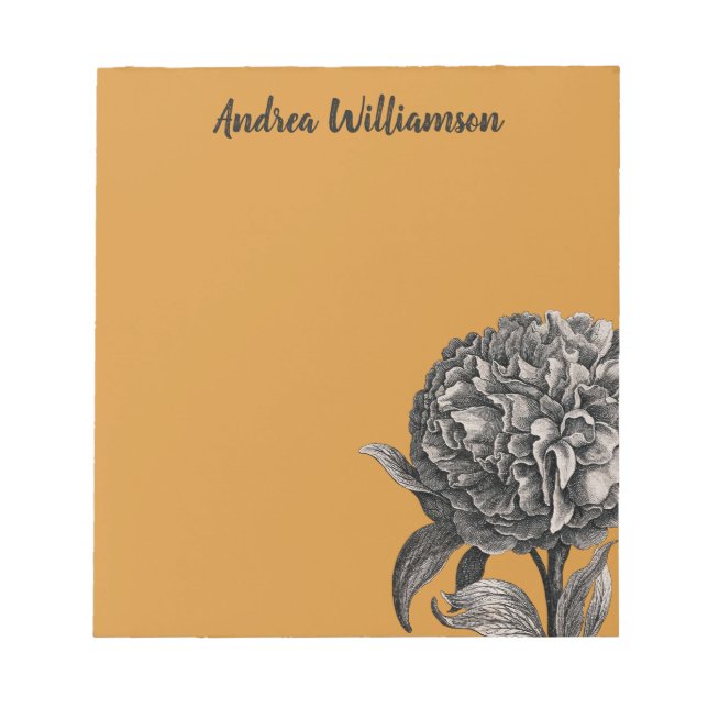 Vintage Peony Flower Illustration on Butterscotch Notepad (Front)