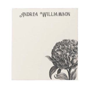 Vintage Peony Flower Illustration Personalized Notepad