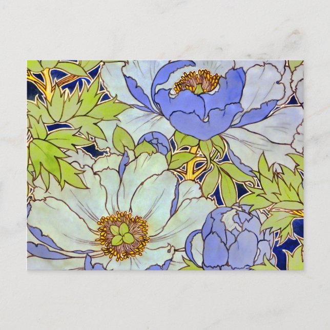 Vintage Peony Flower Pattern Postcard (Front)